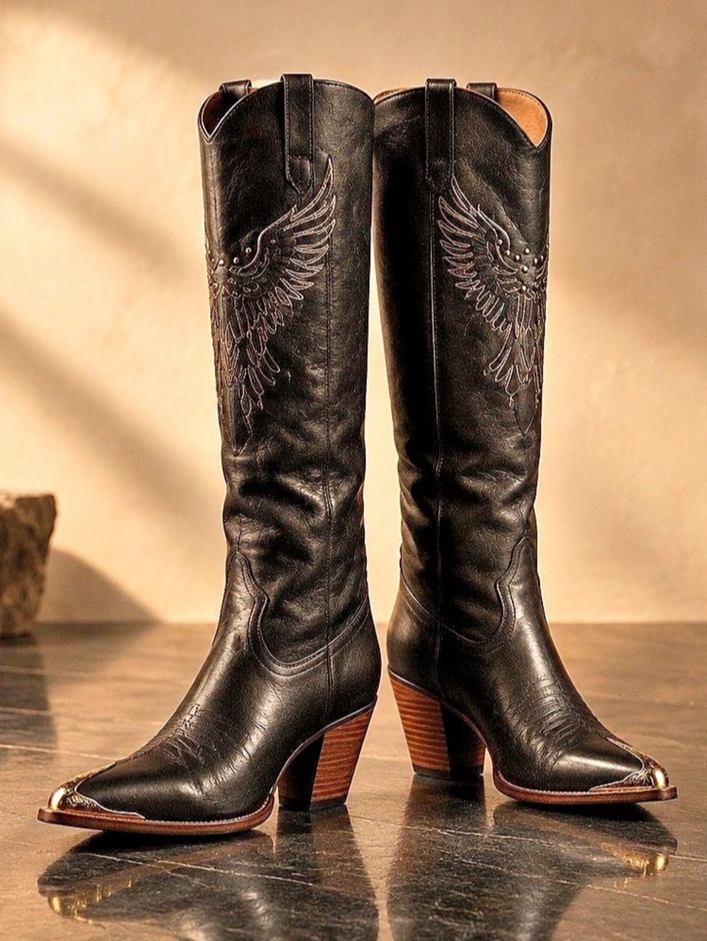 Dingo Thunder Road Black Embroidered Heeled Boots - Picture 1 of 3
